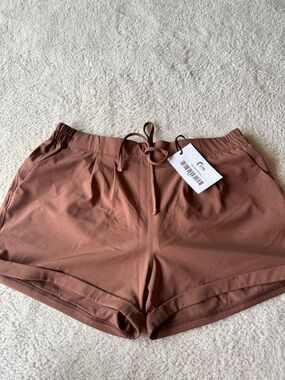 ZYIA Women's Athletic Drawstring Shorts - Rust Brown